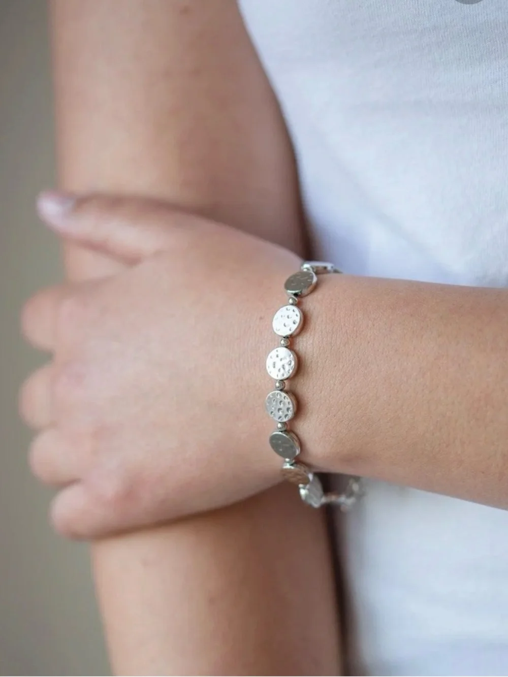 NEW! Artisan Bliss Silver Tone Textured Disc Coin Bracelet - paparazzi